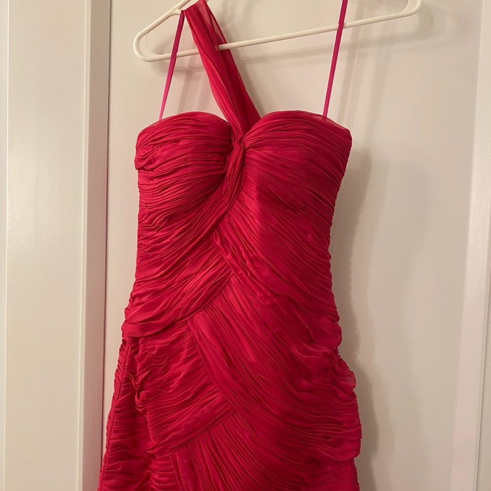 Hot Pink Evening Dress with cross shoulder strap